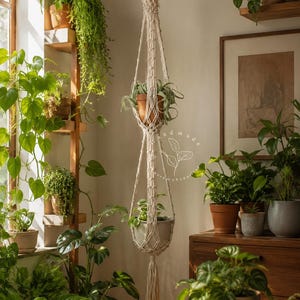 Macrame plant hanger Large hanging planter Indoor garden decor Double plant hanger Macrame planter Rope plant hanger, Plant lover gift 2 Tier Style C