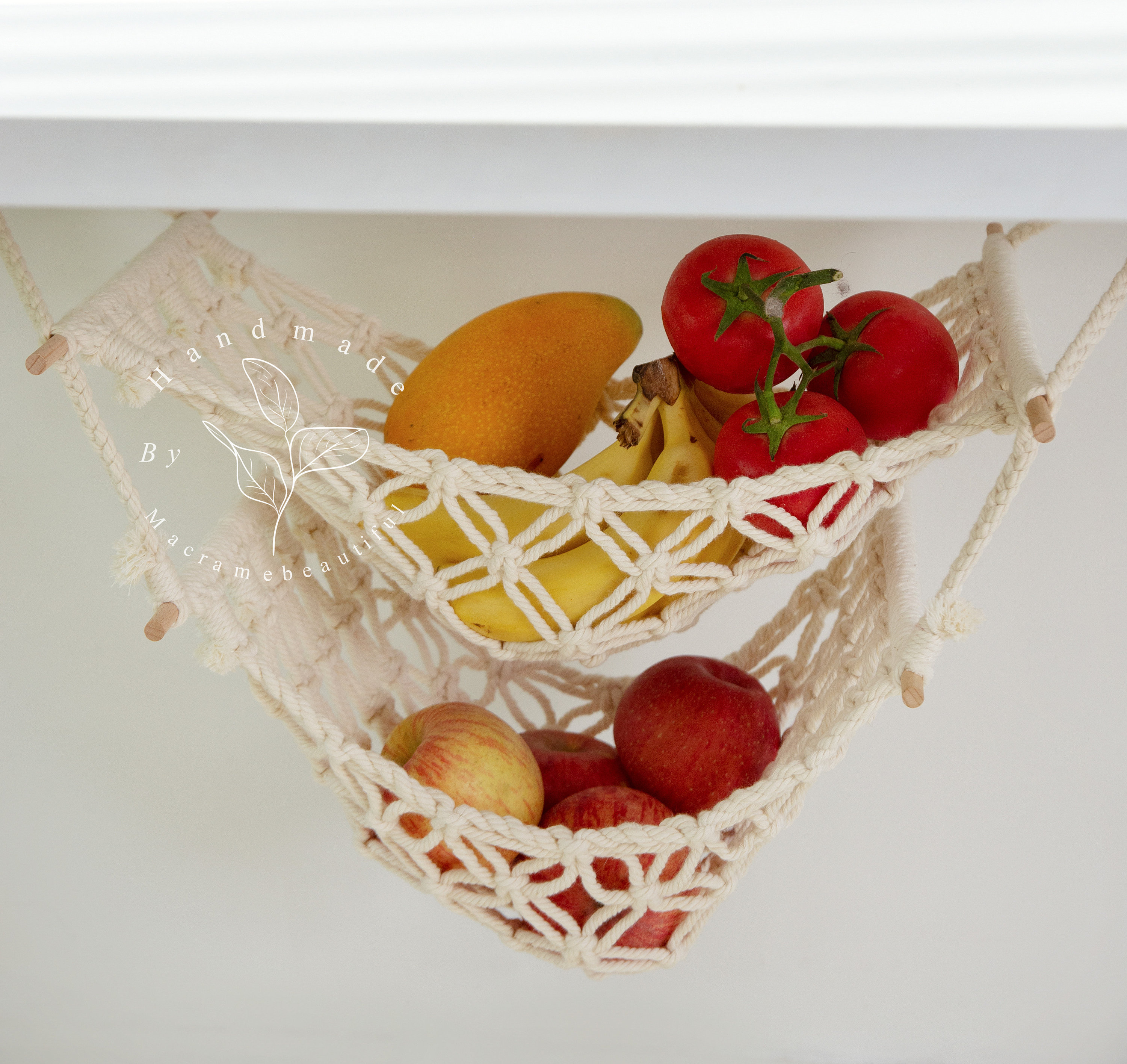 Amache In Macramè Per Frutta: 2 Pezzi Da 50 Cm, In Cotone, Con Ganci, Stile Boho