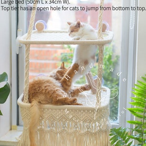 Cat window perch Window cat seat Macrame cat hammock Cat window shelf Hanging cat bed Cat lover gifts, Modern cat furniture, Cat tower 2 Tier