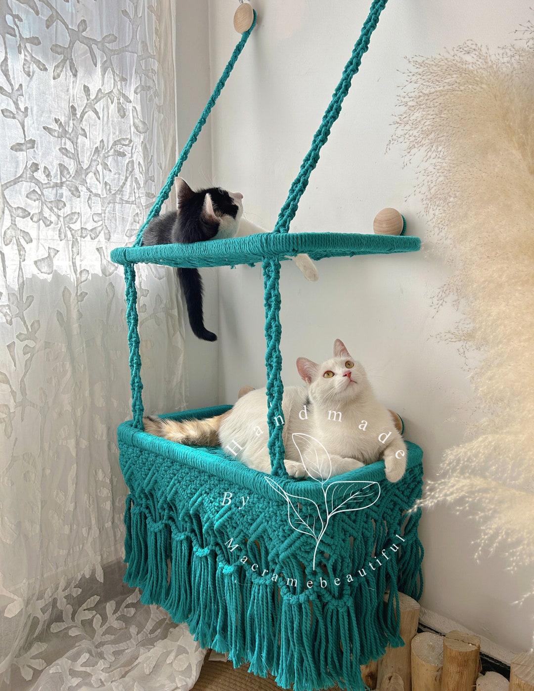 Cat Wall Shelf Cat Window Perch Macrame Cat Bed Modern Cat Furniture Macrame Cat Hammock Cat