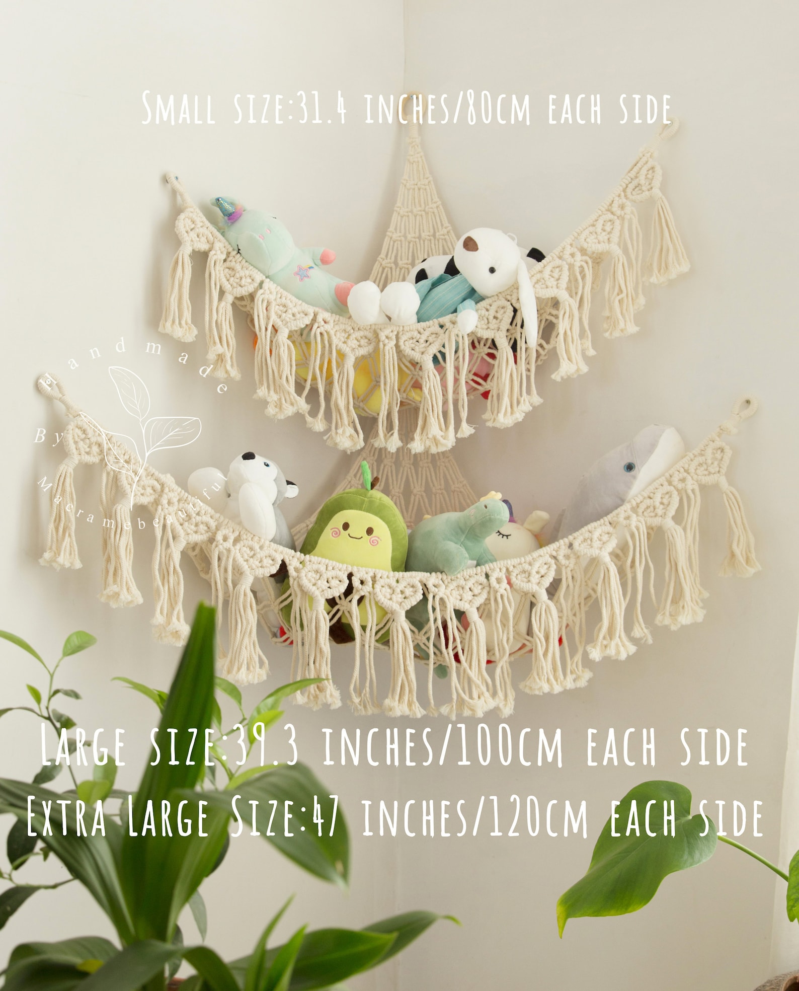 Macrame Toy Hammock Crochet Corner Hammock Stuffed Animal Storage ...
