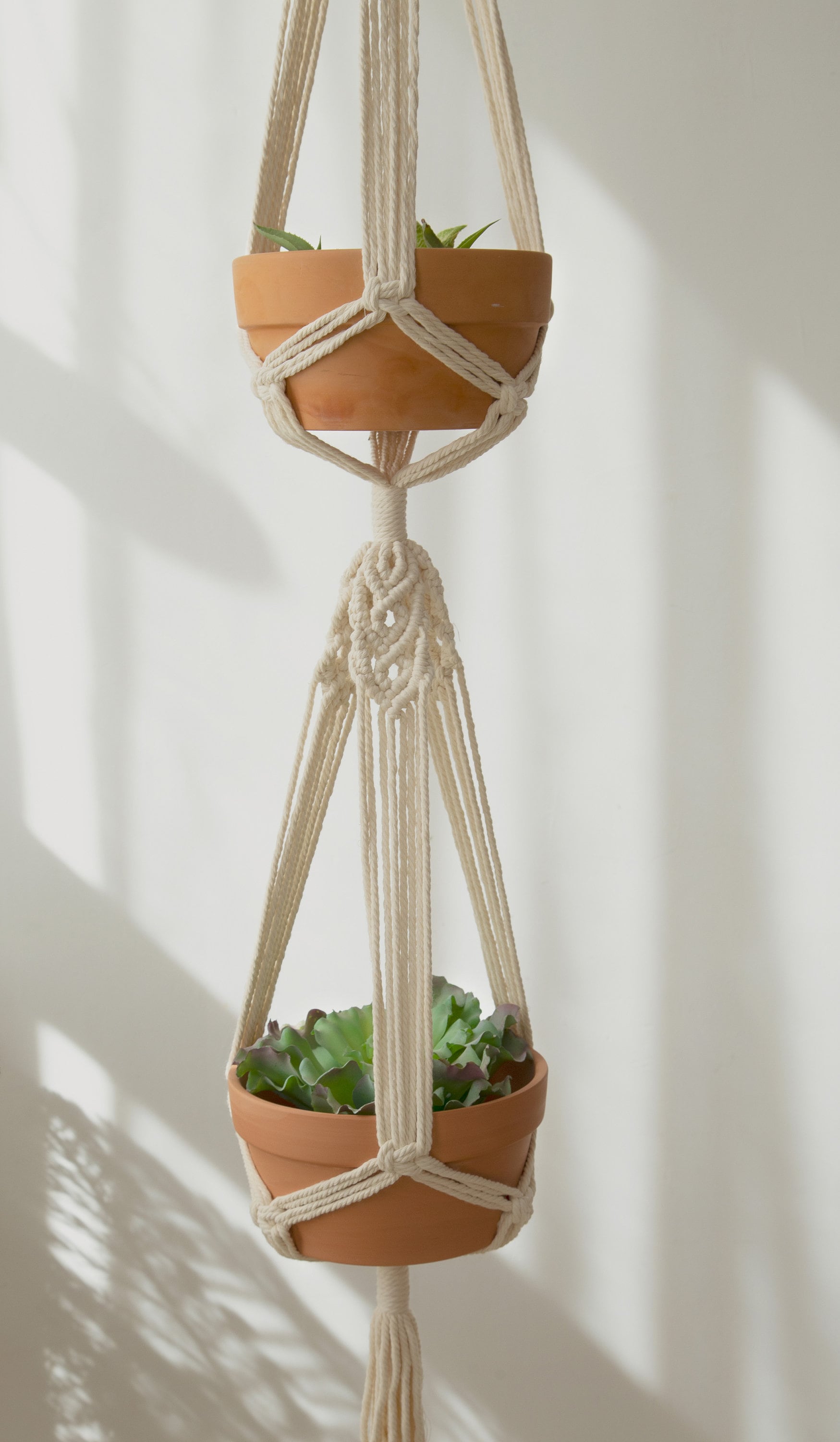 Suspension Macramé Pour Plantes - Lot De 2, 104 Cm, Corde Coton 4 Brins, Pour Intérieur Et Extérieur