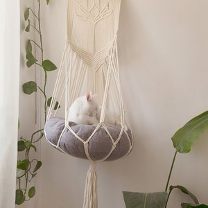 Macrame cat hammock Cat tree Hanging cat bed Pet wall furniture Boho cat swing Cute crochet cat supplies, Cat lover gifts, Pets gifts image 5