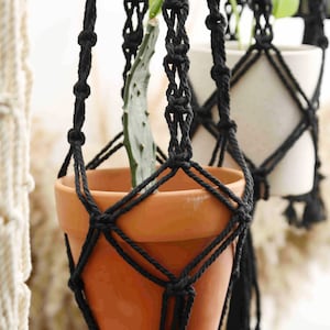 Black Macrame Plant Hanger Rope Hanging Planter for Indoor Plants Crochet Ceiling or Window Planter Pot Holder Simple Boho Plant lover gifts image 6