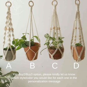 Assorted macrame plant hangers featuring various knotting styles with intricate beadwork for stylish plant display. Created by Macramebeautiful