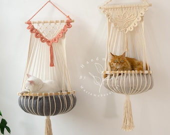 Cat hammock Macrame cat bed Cat wall hammock Hanging cat bed Large cat tree Boho cat furniture Cat wall shelf Cat lover gifts Cat mom gifts