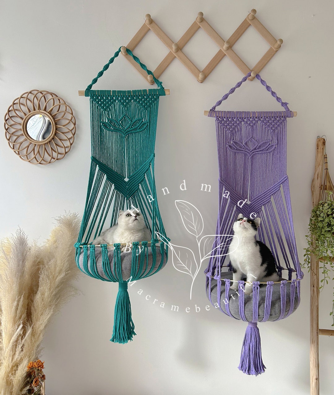 Boho Macrame Cat Hammock Hanging Cat Bed and Tree Pet Wall - Etsy Australia