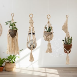 Mini makramé-växthängare Kort hängande växthållare Liten hängande inomhusplanter Boho makramé-planter Suckulenthängare Presenter för växtälskare