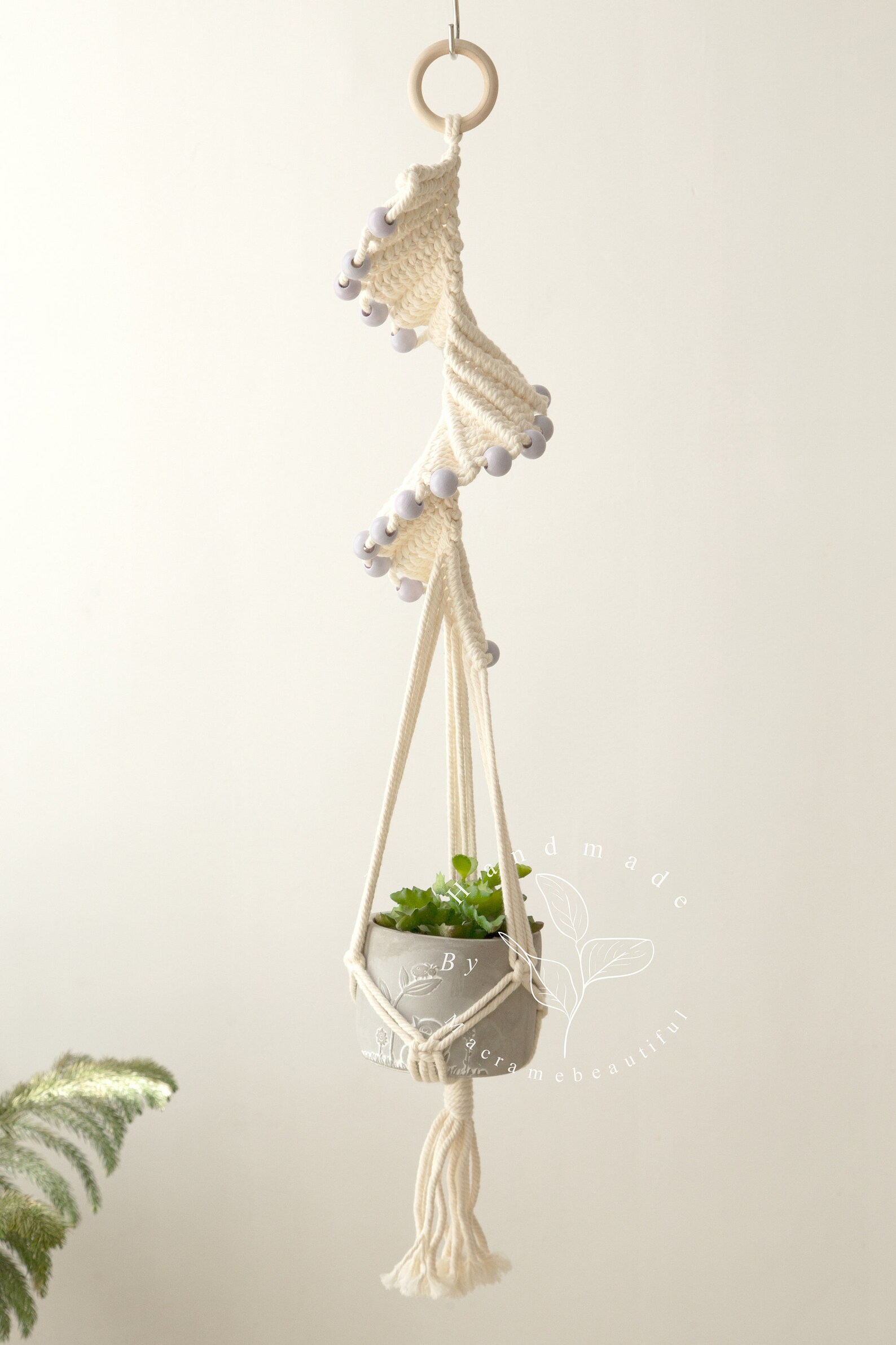 Macrame plant hanger with beads Beaded hanging planter Etsy