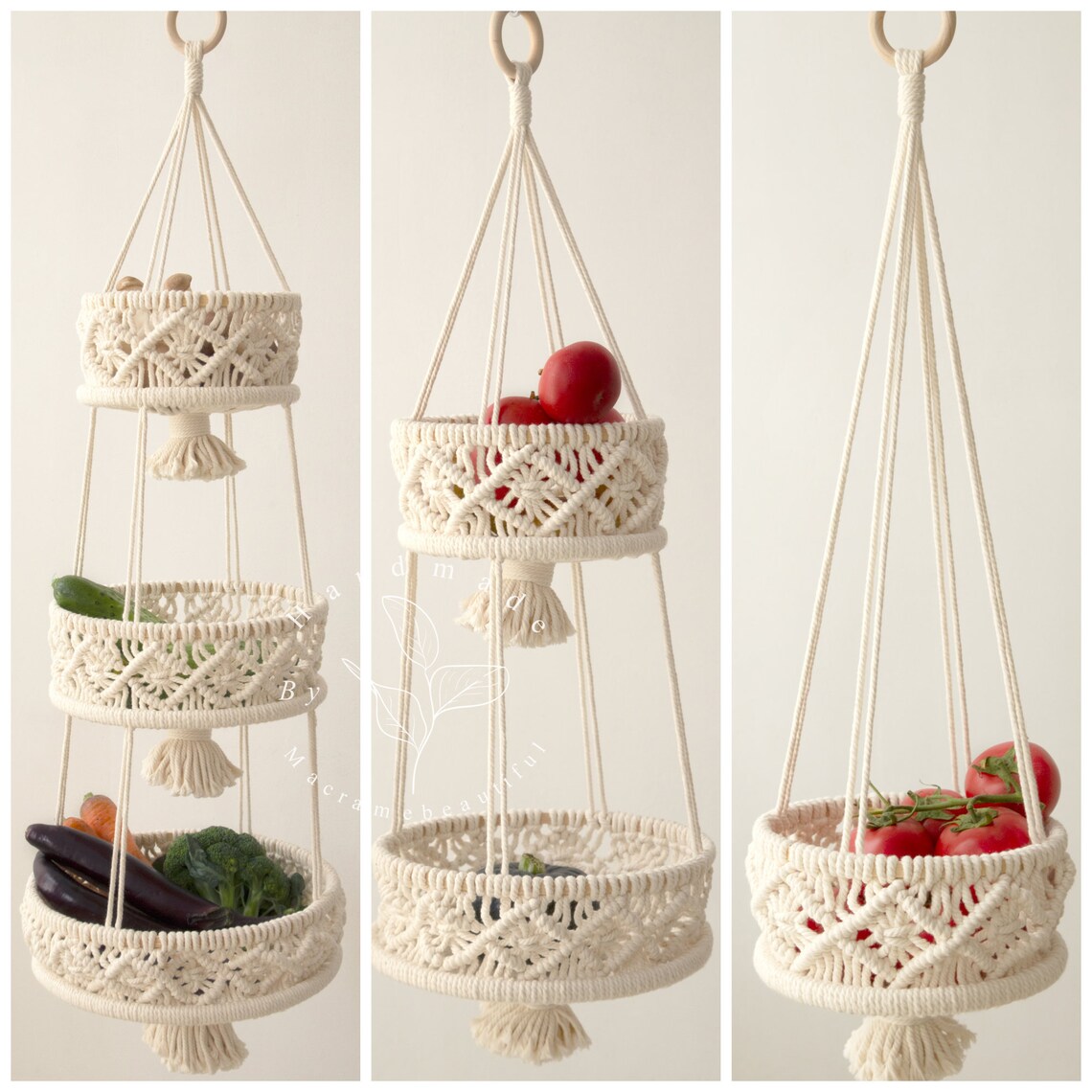 Hanging fruit basket Vegetable hammock Wall basket Kitchen Etsy