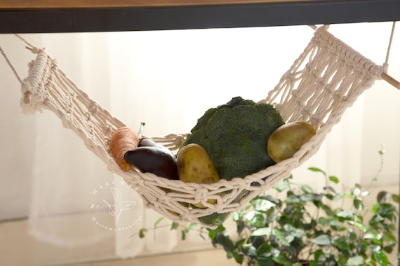 Obst Hängematte Hängender Obstkorb produzieren Aufbewahrungstasche Bananenhalter Gemüseaufbewahrung Küche Raumschoner, Hängematte unter Schrank Boho