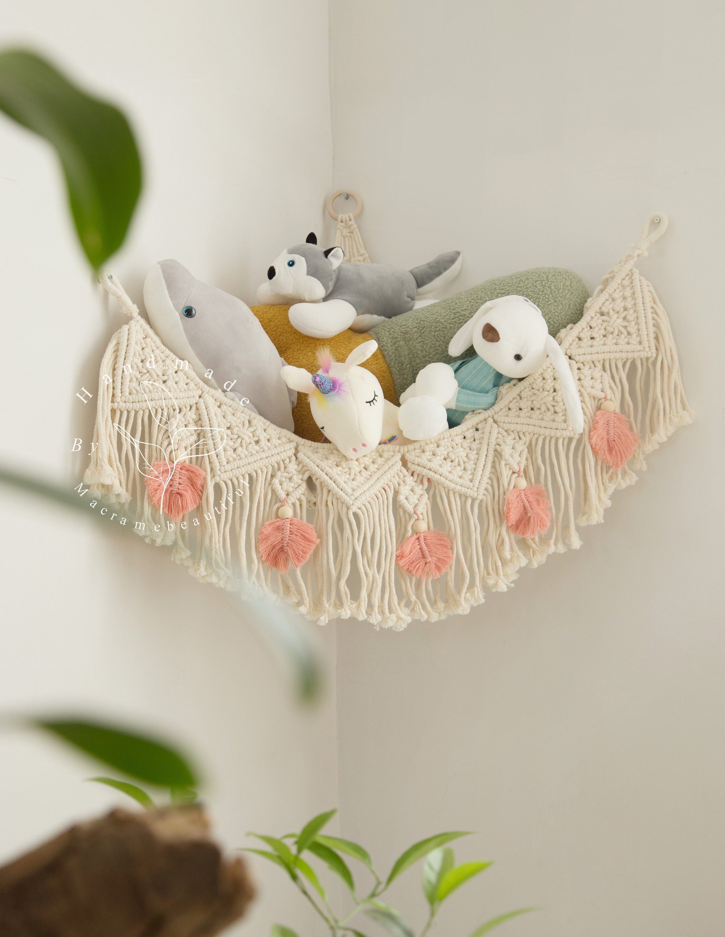 Filet de hamac en peluche tissé à la main pour enfants, filet de hamac,  filet de beurre, rangement d'angle de chambre d'enfants, décoration de la  maison, Boho, jouets