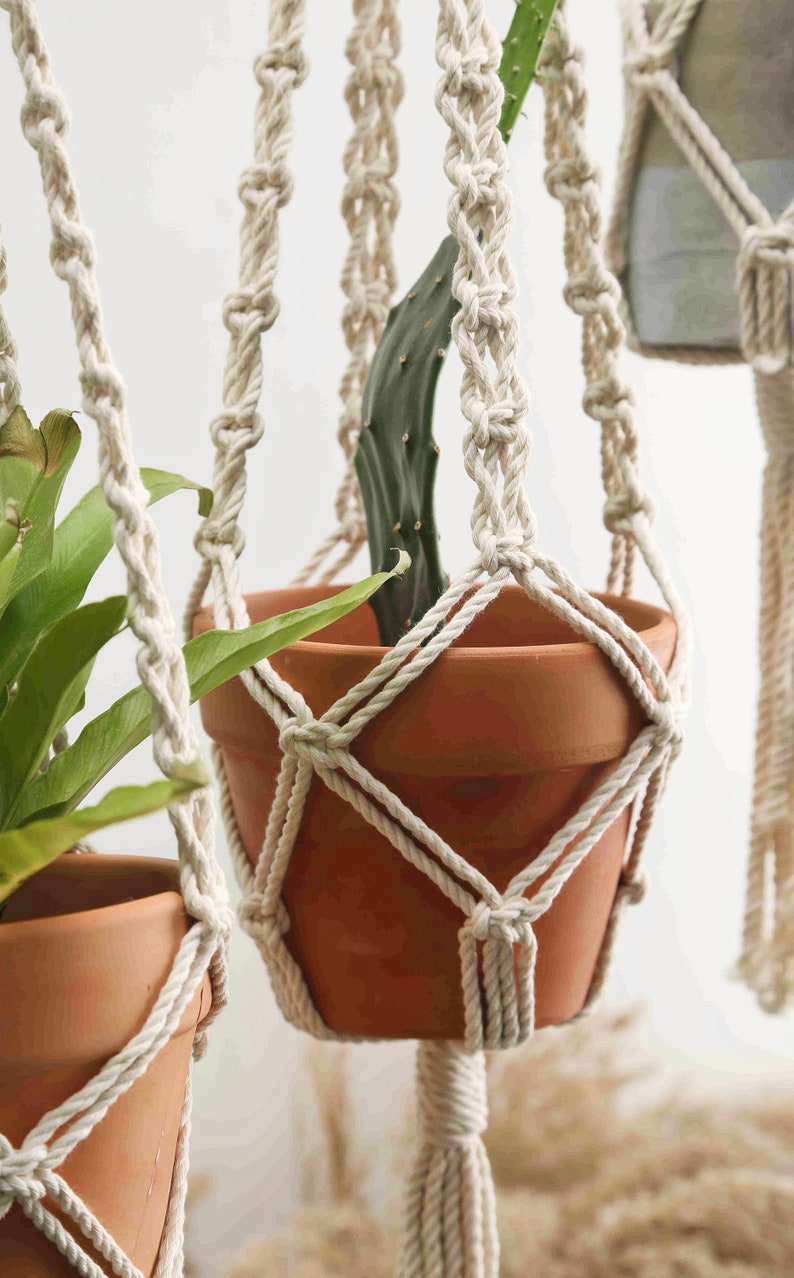 Black Macrame Plant Hanger Rope Hanging Planter for Indoor Plants Crochet Ceiling or Window Planter Pot Holder Simple Boho Plant lover gifts image 5