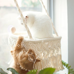 Cat window perch Window cat seat Macrame cat hammock Cat window shelf Hanging cat bed Cat lover gifts, Modern cat furniture, Cat tower image 3