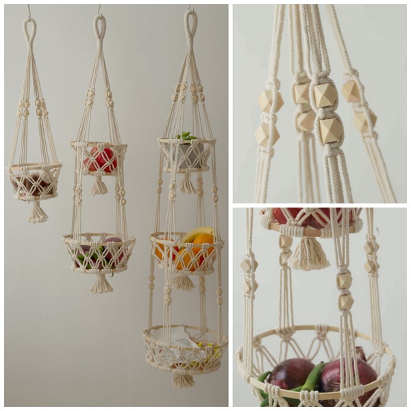 Hanging fruit basket Fruit hammock Macrame hanging basket Produce storage Rope plant hanger Toy storage, obstkorb hängend, Boho kitchen