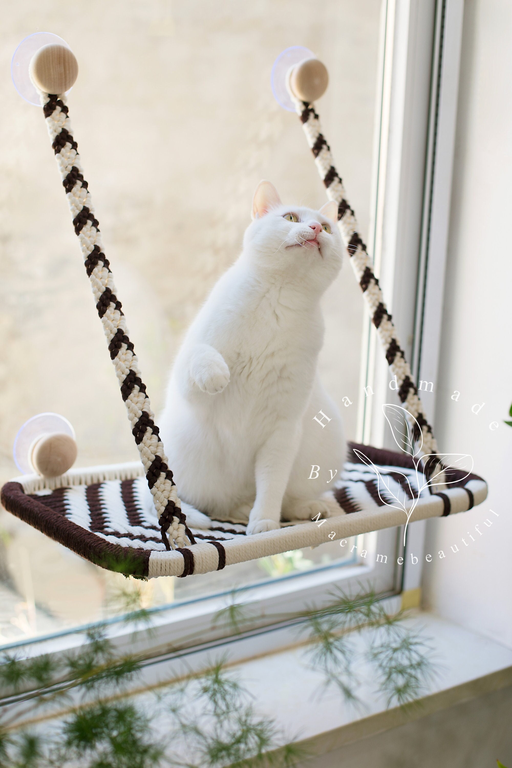 Macrame Cat Shelf Geometric Cat Window Perch Boho Cat Wall Shelf