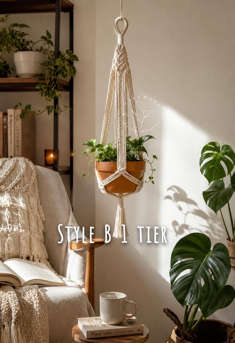 Macrame plant hanger Large hanging planter Indoor garden decor Double plant hanger Macrame planter Rope plant hanger, Plant lover gift 1 Tier Style B