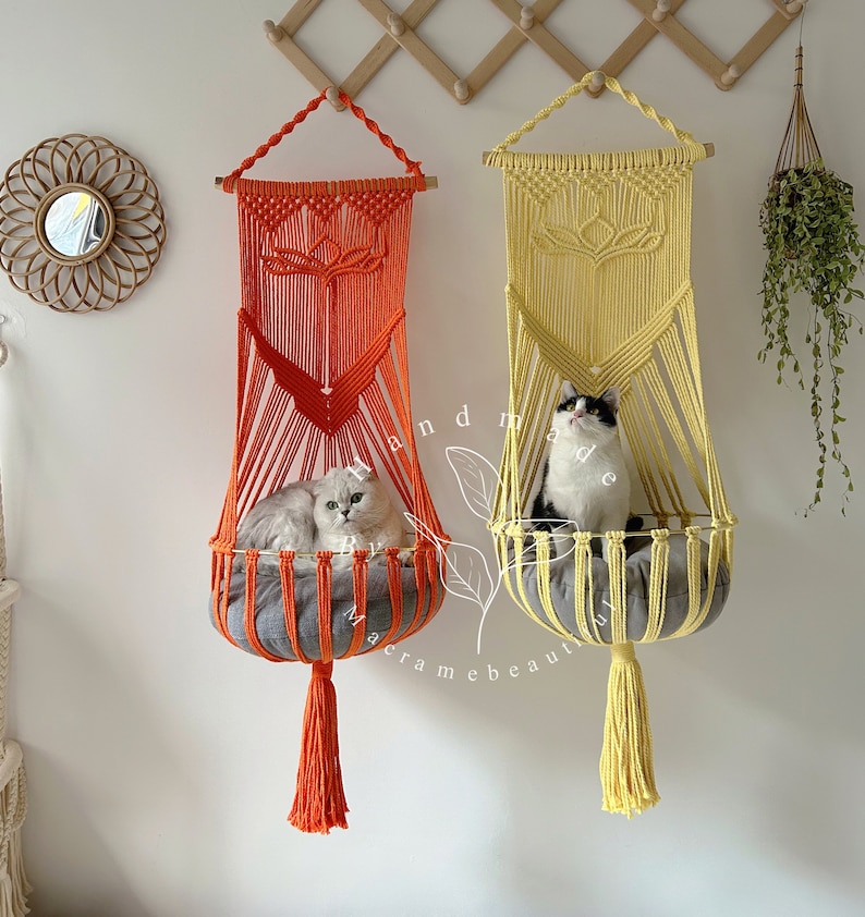 Boho Macrame Cat Hammock Hanging Cat Bed and Tree Pet Wall Furniture ...