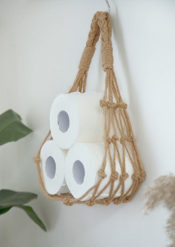 Toilet Paper Storage Holder, Boho Wall Mounted Tissue Roll Stand