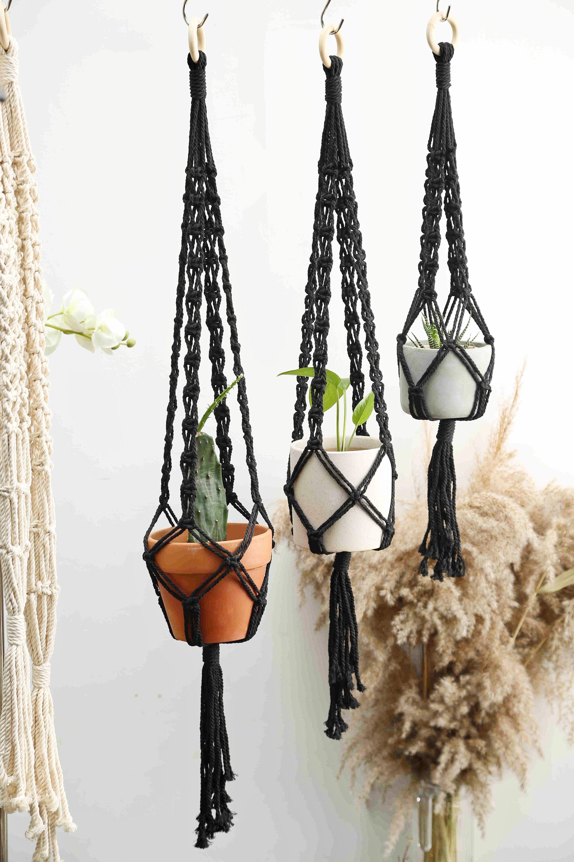 Black Macrame Plant Hanger Rope Hangi...
