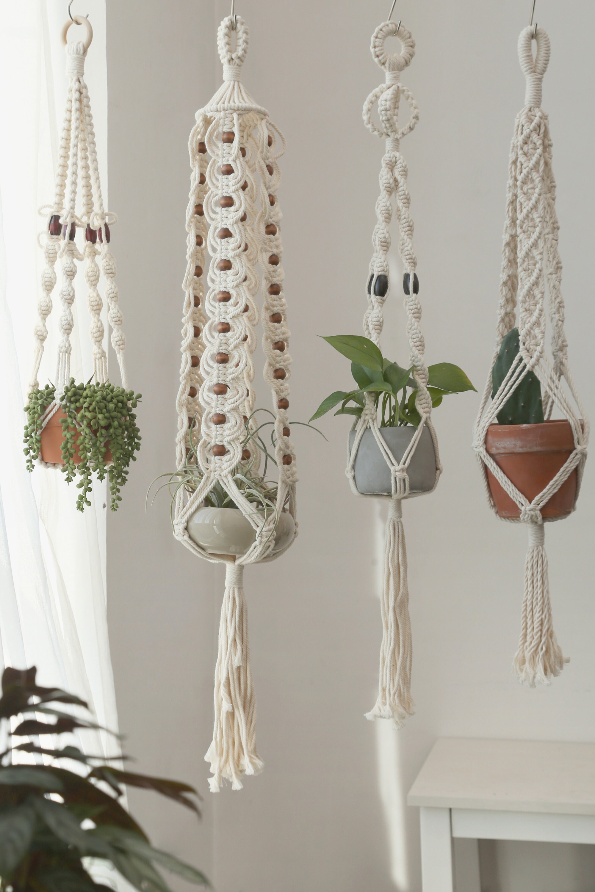 Makramee Pflanzenhänger 91,4 Cm – 2er Set Mit Haken, Natürliche Jute, Ohne Quasten, Für Töpfe Bis 22,9 Cm