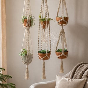 Macrame plant hanger Large hanging planter Indoor garden decor Double plant hanger Macrame planter Rope plant hanger, Plant lover gift image 2