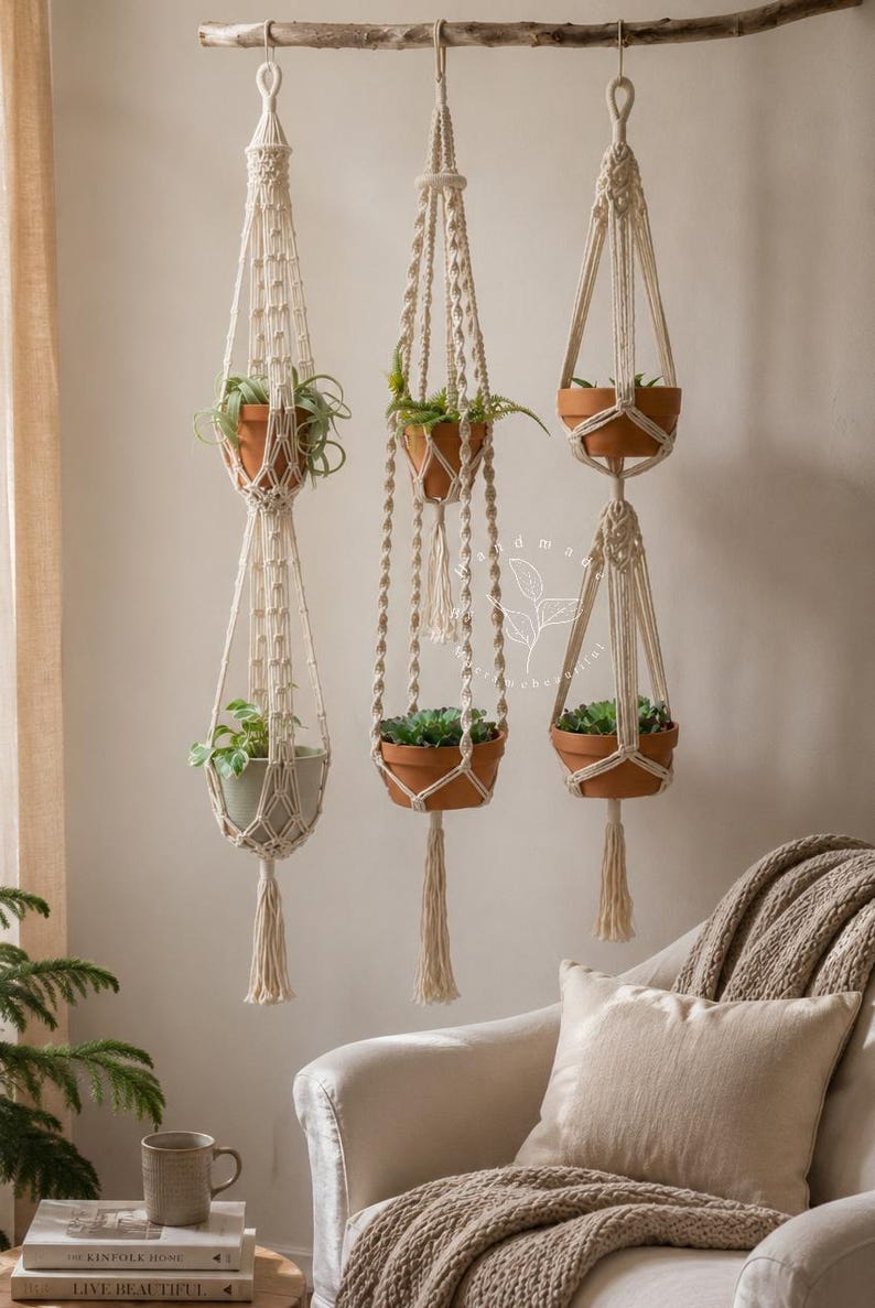 Macrame plant hanger Large hanging planter Indoor garden decor Double plant hanger Macrame planter Rope plant hanger, Plant lover gift image 2