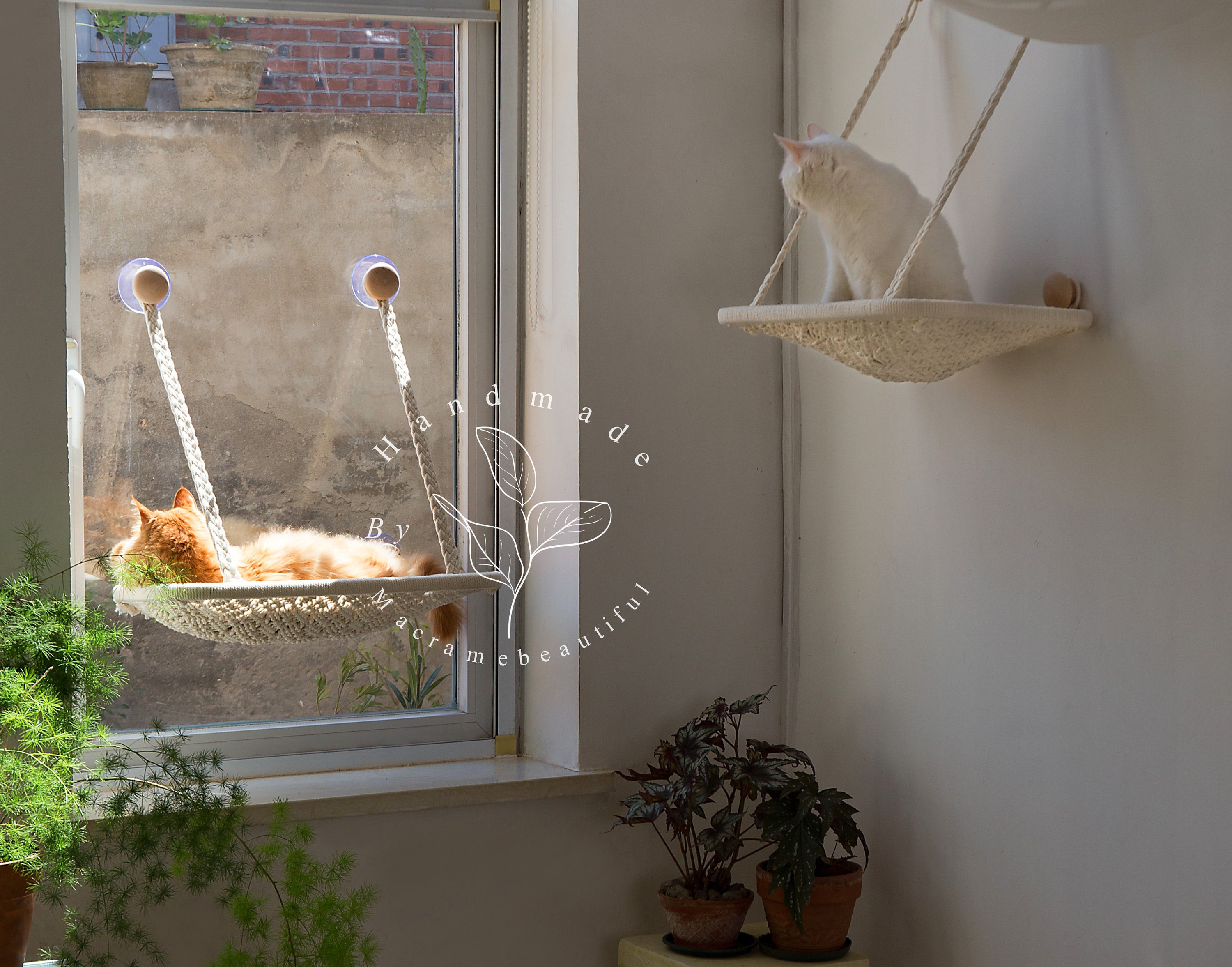 Produktbild von Hängematte Katze Heizung Kathson Makramee-Katzen-Hängematte Mit Kissen, Handgewebtes Katzen Möbel