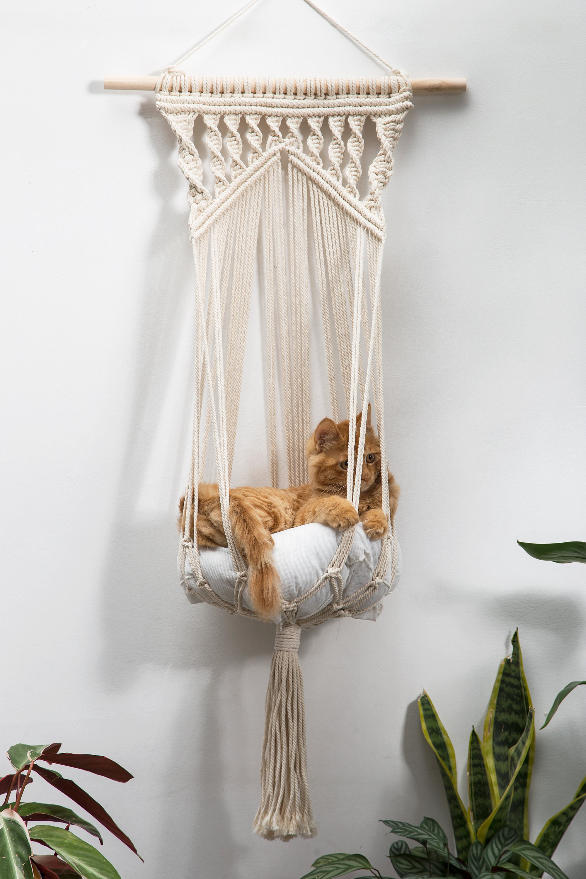 Macrame cat hammock Woven wall hanging dog bed Dip dye macrame Etsy