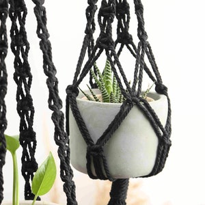 Black Macrame Plant Hanger Rope Hanging Planter for Indoor Plants Crochet Ceiling or Window Planter Pot Holder Simple Boho Plant lover gifts image 7