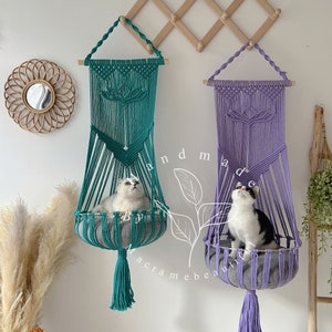 Macrame cat hammock Cat tree Hanging cat bed Pet wall furniture Boho cat swing Cute crochet cat supplies, Cat lover gifts, Pets gifts image 3