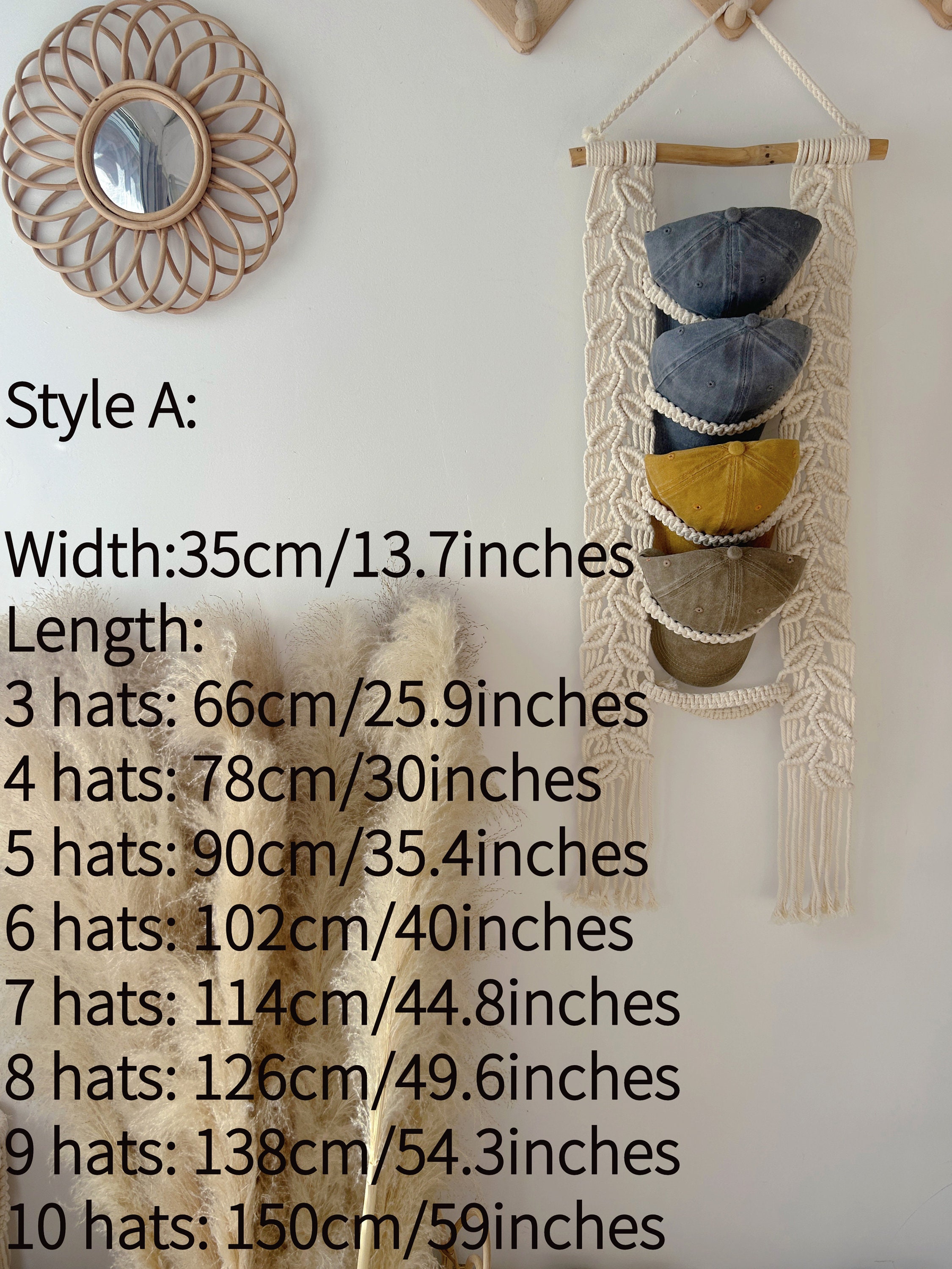 Flueyer Appendiabiti Per Cappelli In Macramè Bohémien, Organizer Da Parete Per Cappelli A Tesa Larga E Baseball, 3 Dimensioni, Fatto A Mano