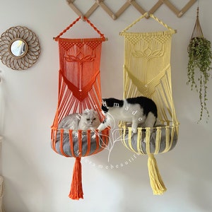 Macrame cat hammock Cat tree Hanging cat bed Pet wall furniture Boho cat swing Cute crochet cat supplies, Cat lover gifts, Pets gifts image 4