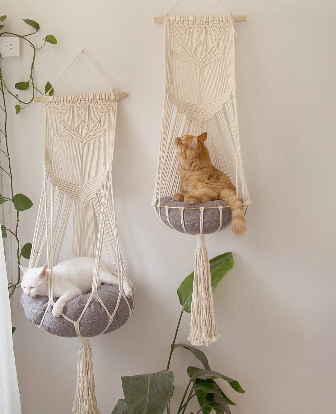 Hamaca para gatos de macramé, cama colgante tejida a mano para mascotas,  silla colgante boho/cama oscilante para mascotas -  España