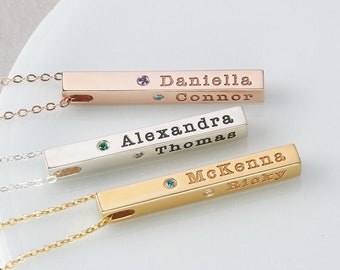 Mothers Necklace with Kids Names, Custom Bar Necklace for Mom, Children Birthstone Jewelry, Mother's Day Gift With Kids Birthstone