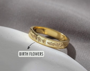 Bloemenring moeder geboorte gepersonaliseerd, moederdag ring cadeau, aangepaste familie bloemenring, meervoudige geboortering, ring gegraveerde bloem band