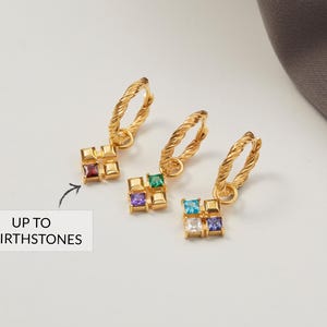 Kids Birthstones Dangle Earrings, Personalized Earrings with Multi Stones, Dainty Birthstone Earrings for Mom, Custom Birthstone Earrings