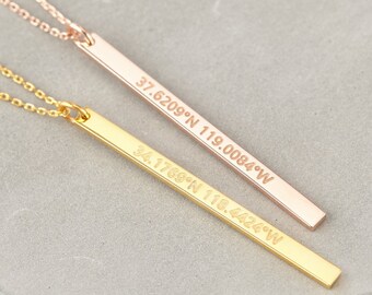 Latitude longitude necklace, Going away gifts, Skinny bar coordinates necklace, Necklace with coordinates, Gold coordinates necklace
