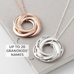Grandma Christmas Necklace With Kids Names Personalized Grandmothers Necklace Custom Grandma Gift From Grandchildren Russian Ring Pendant Etsy
