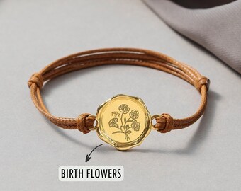 Family Birthmonth Flower Bracelet for Mom, Personalized Children Birthflower Bracelet, Flower Bouquet Birth Jewelry, Mother's Day Bracelet