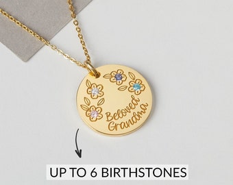 Grandma Birthstone Necklace, Birthstone Jewelry For Grandma, Grandmother Mother's Day Gift, Children Birthstone Necklace, Nana Birthday Gift