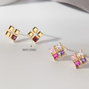 Custom Birthstone Earrings Studs, Custom Gift for Mom Birthday, Children Birth Stone Jewelry, Family Birthstone Earrings, Mom Gift