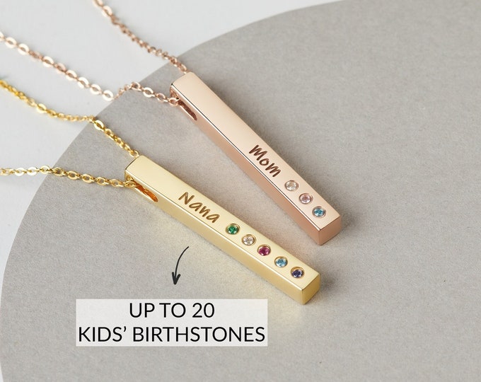 Personalized Birthstone Necklace for Grandma, Mothers Day Gift from Granddaughter, Engravable Birthstone Bar Necklace, Grandmother Necklace