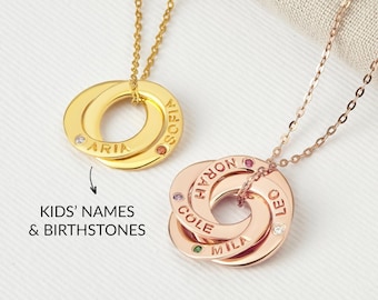 Family Names Necklace for Mom, Birthday Gift from Daughter, Kids Birthstones Jewelry, Mom Necklace with Kids Names