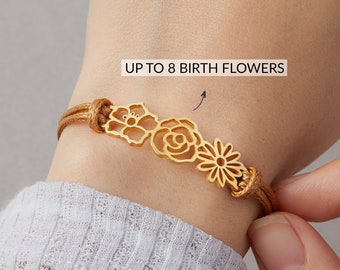 Mother's Day Gift for Grandma, Personalized Grandkids Birth Flower Bracelet, Custom Family Flower Bracelet, Combined Flower Nana Bracelet
