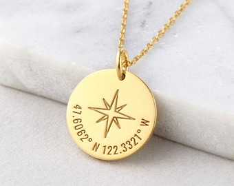 Coordinates Jewelry, Graduation Gift for Her, Personalized Graduation Necklace Gift, Latitude Longitude Necklace, Coordinates Necklace Disc,