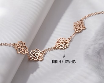 Personalized Bracelet with BirthFlowers for Mom, Mother's Day Gift from Daughter, Flower Grandma Bracelet, Combined Birth Flower Jewelry