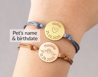 Pet Name Bracelet, Custom Dog Birthday Gift, Pet Memorial Gift, Dog Leather Bracelet, Pet Jewelry, Cat Mom Bracelet, Custom Pet Name