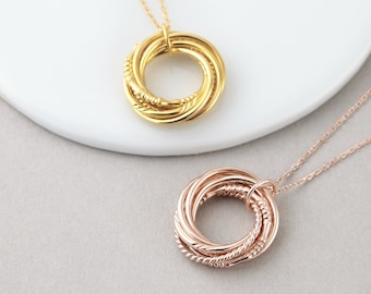 Collana 70° Compleanno Donna In Argento Sterling 925, 7 Cerchi Infiniti Intrecciati Martellati, Regalo Per Mamma E Nonna