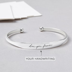 Personalized Handwritten Cuff Bracelet, Memorial Personalized Mothers Day Gift, Actual Handwriting Engraved Bracelet, Women Keepsake Jewelry